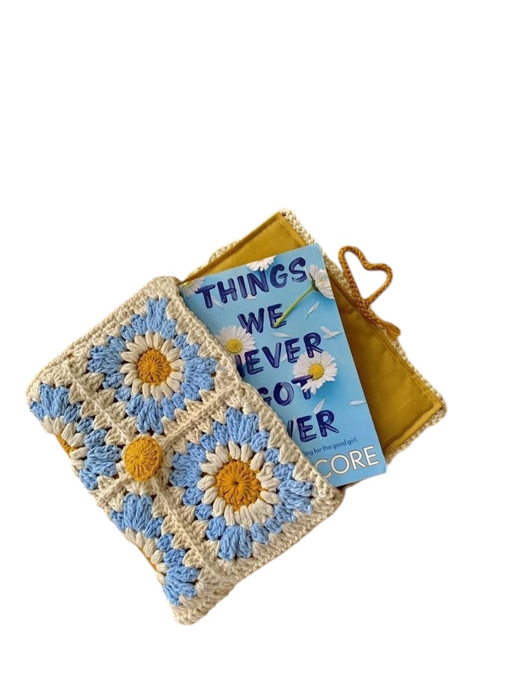 Blue & Yellow Book-Themed Crochet Sleeve