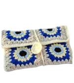 Handmade Crochet Book sleeve blue and white